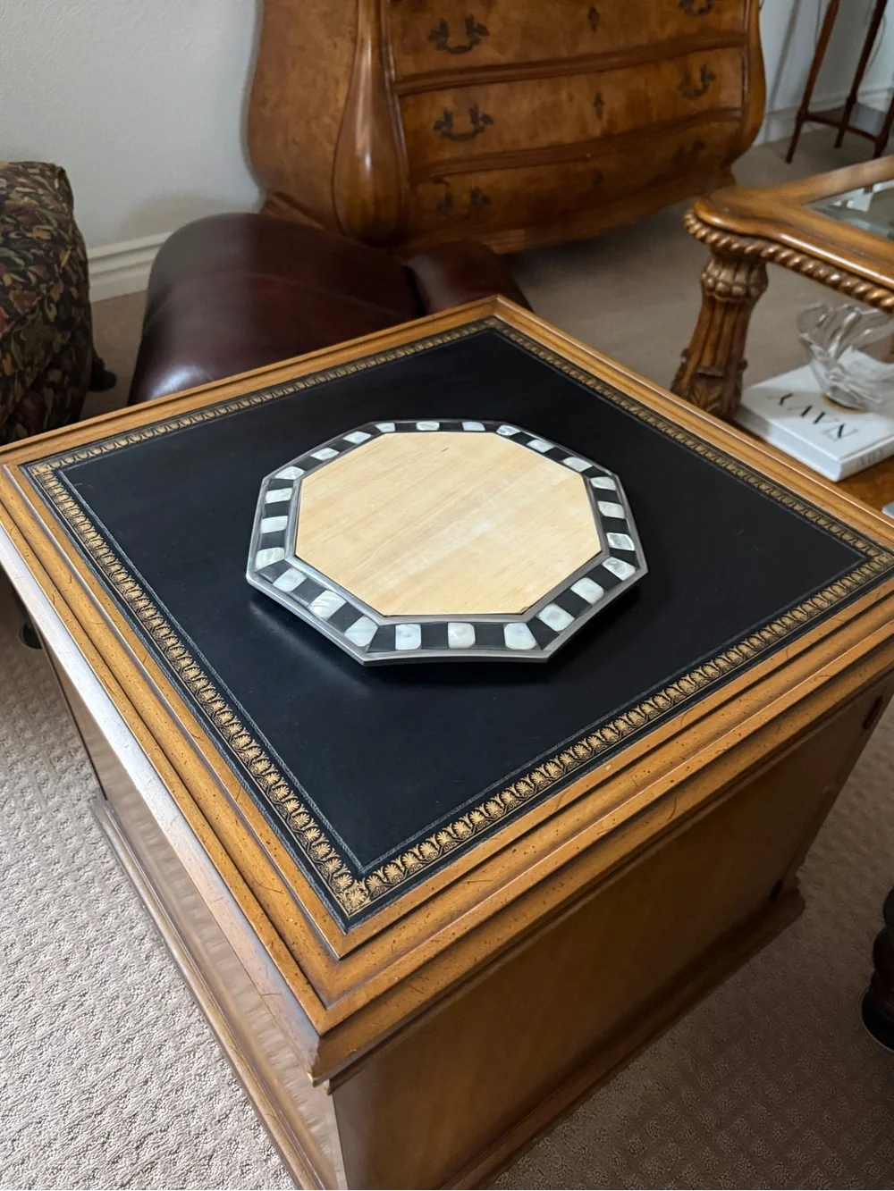 vintage octagonal serving tray & cutting board Towle Silversmiths 2 pieces